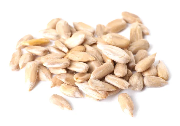 Peeled sunflower seeds on white background — Stock Photo, Image