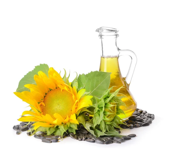 Komposition mit Sonnenblumenöl auf weißem Hintergrund — Stockfoto