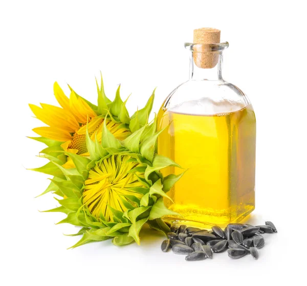 Composition with sunflower oil on white background — Stock Photo, Image