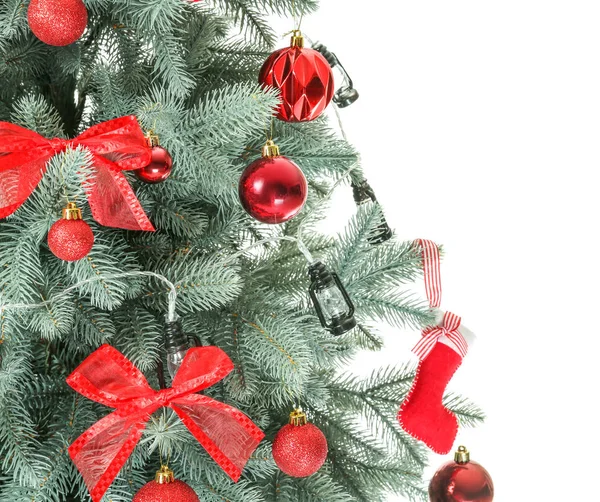 Bela árvore de Natal no fundo branco, close-up Imagem De Stock