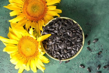 Masada ayçiçeği tohumu ile kase