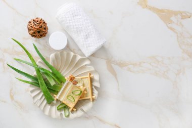 Hafif arka planda aloe vera ile spa kompozisyonu