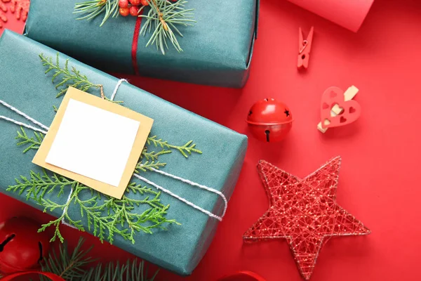 Beautiful Christmas gift boxes on color background — Stock Photo, Image