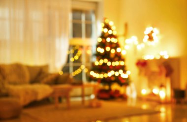 Noel için dekore edilmiş odanın güzel iç, bulanık görünümü