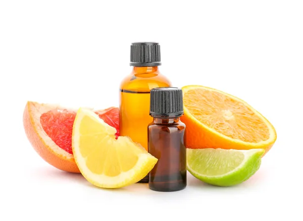 Citrus essential oil on white background — Stock Photo, Image