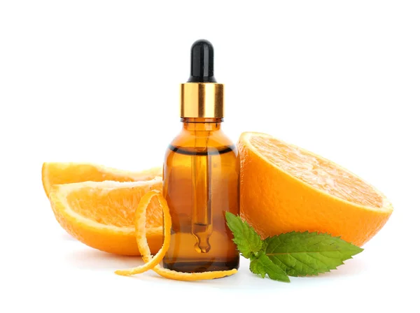Citrus essential oil on white background — Stock Photo, Image