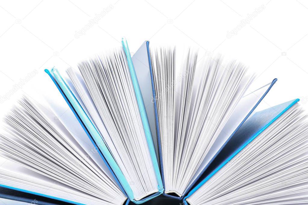 Composition with many books on white background