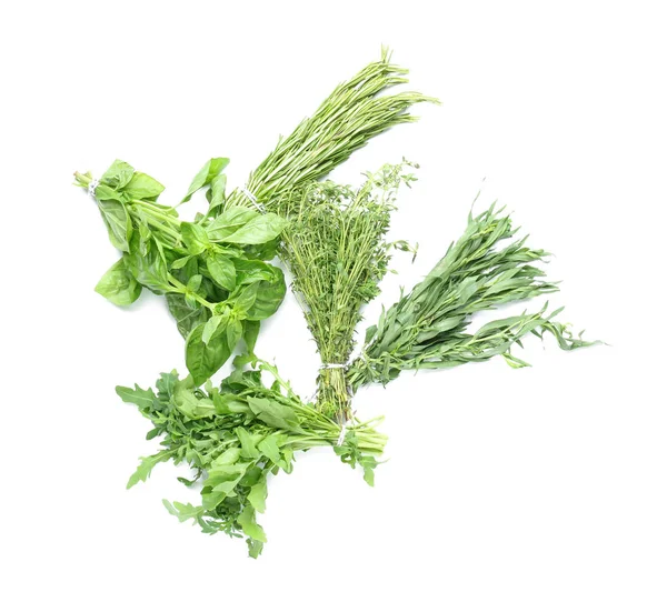 Különböző friss fűszernövényeket, fehér háttér — Stock Fotó