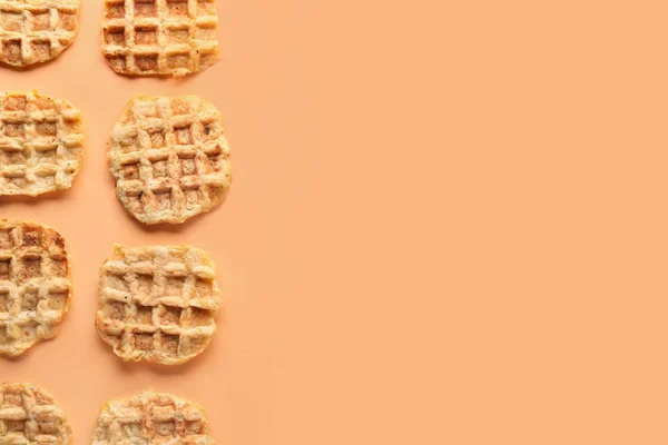 Tasty waffles on color background — Stock Photo, Image