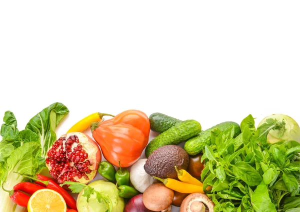 Assortment of fresh vegetables with fruits on white background — Stock Photo, Image