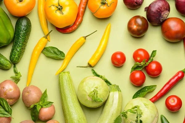 Assortment of fresh vegetables on color background — Stock Photo, Image