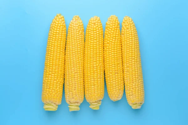 Friss kukorica cobs színes háttér — Stock Fotó