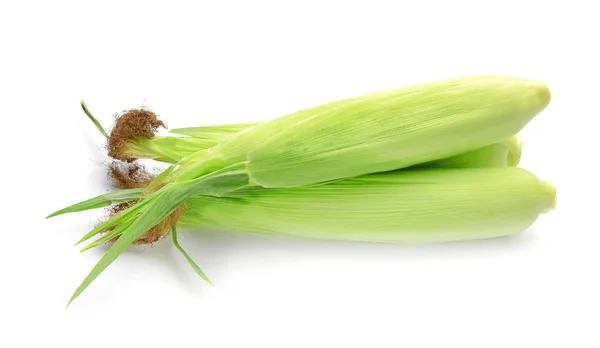 Čerstvé kukuřice cobs na bílém pozadí — Stock fotografie