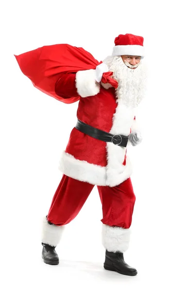 Portré Santa Claus táskában fehér háttér — Stock Fotó