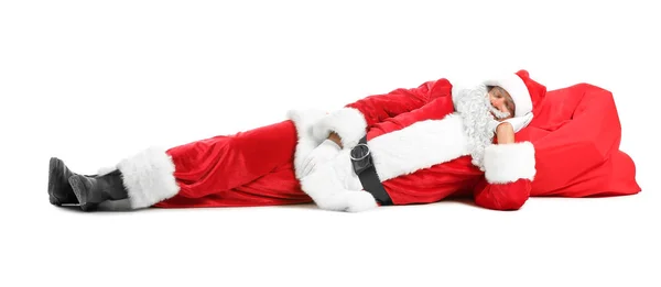 Sleeping Santa Claus na białym tle — Zdjęcie stockowe