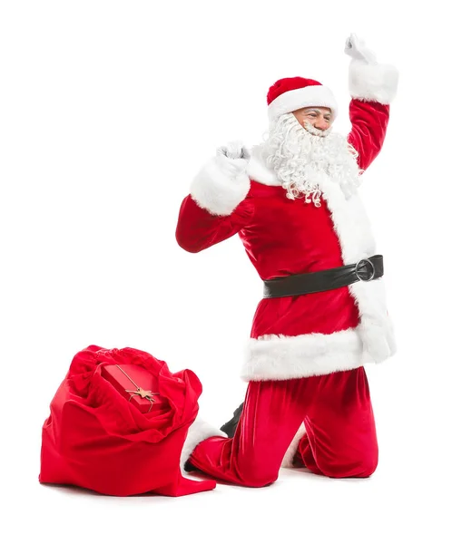 Retrato de Papai Noel feliz no fundo branco — Fotografia de Stock