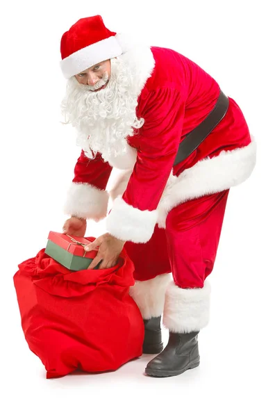 Portrait of Santa Claus with bag on white background — Stock Photo, Image