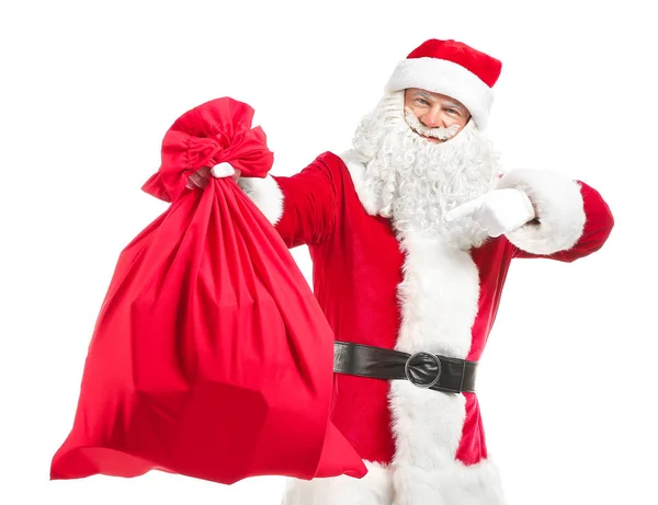 Portrait du Père Noël avec sac sur fond blanc — Photo