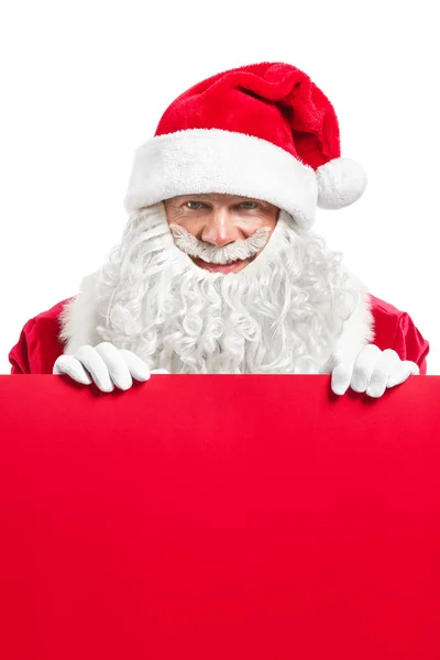 Porträt des Weihnachtsmannes mit leerem Poster auf weißem Hintergrund — Stockfoto