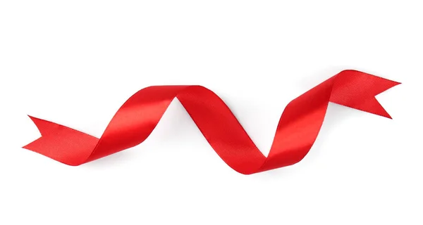 Red satin ribbon on white background — Stock Photo, Image