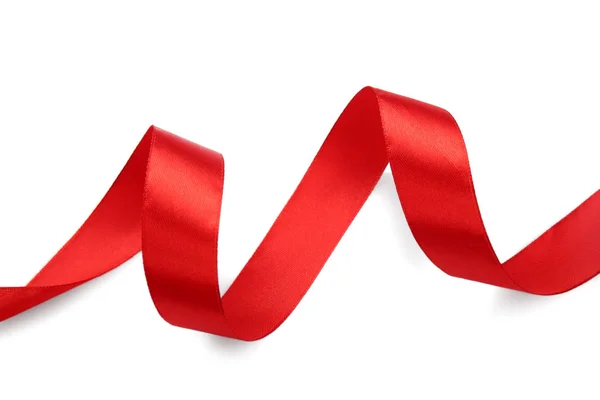 Red satin ribbon on white background — Stock Photo, Image