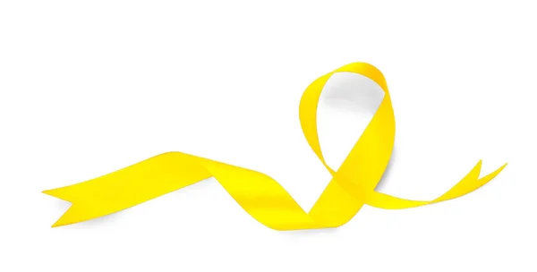 Yellow satin ribbon on white background — Stock Photo, Image