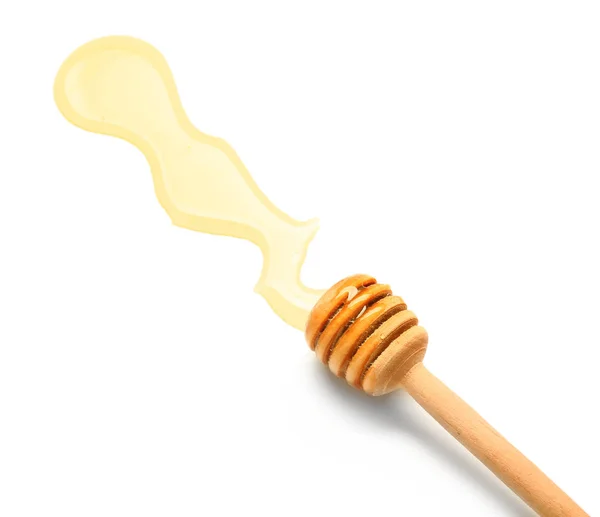 Wooden honey dipper on white background — Stock Photo, Image