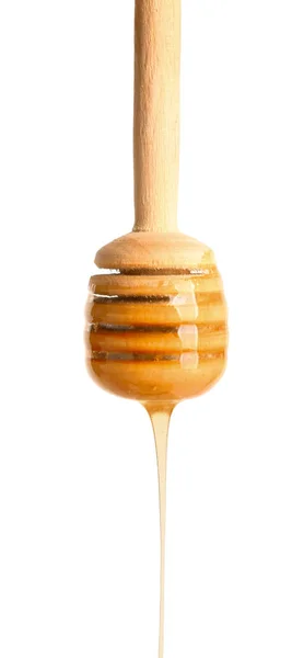 Wooden honey dipper on white background — Stock Photo, Image