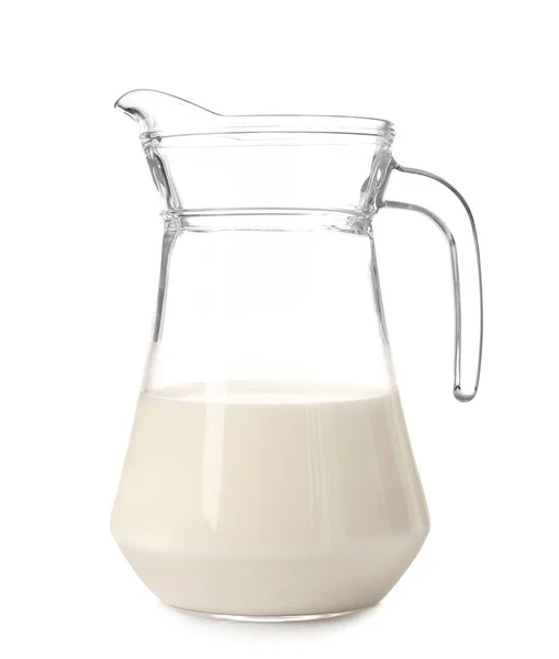 Jug of fresh milk on white background — Stock Photo, Image