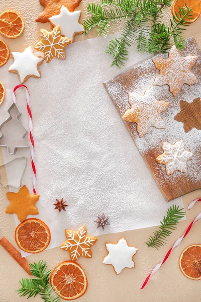 Composition with tasty Christmas cookies on kitchen table — Stock Photo, Image