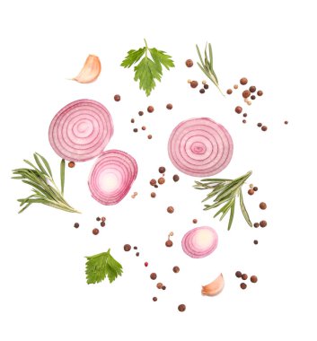 Farklı bitki ve baharat beyaz arka plan üzerinde