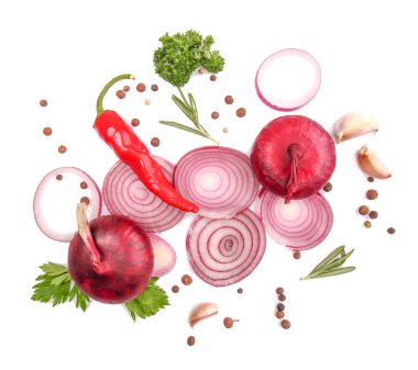 Farklı bitki ve baharat beyaz arka plan üzerinde