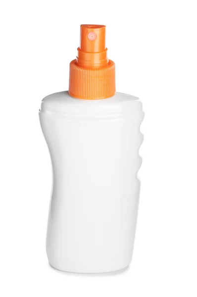Μπουκάλι αντηλιακή κρέμα σε λευκό φόντο — Φωτογραφία Αρχείου
