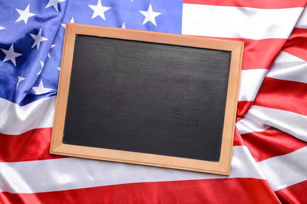 Blank chalkboard on USA flag