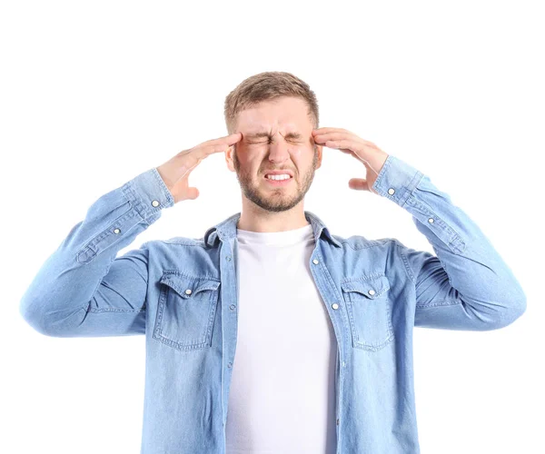 Stressé jeune homme sur fond blanc — Photo