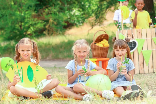 Leuke kleine kinderen die limonade verkopen in het park — Stockfoto