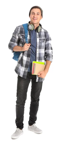 Retrato de jovem estudante sobre fundo branco — Fotografia de Stock