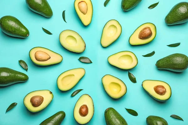 Fresh avocados on color background — Stock Photo, Image