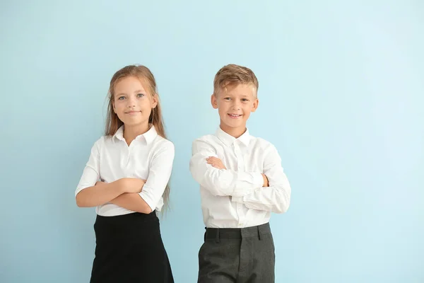Little pupils on color background — Stock Photo, Image