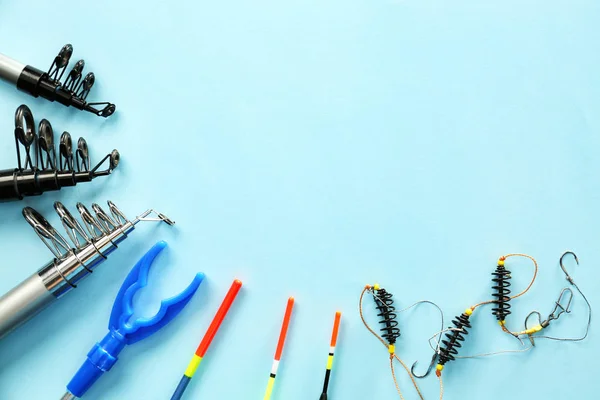 Different fishing equipment on color background Royalty Free Stock Photos