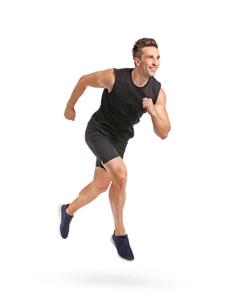 Running sporty man on white background — Stock Photo, Image