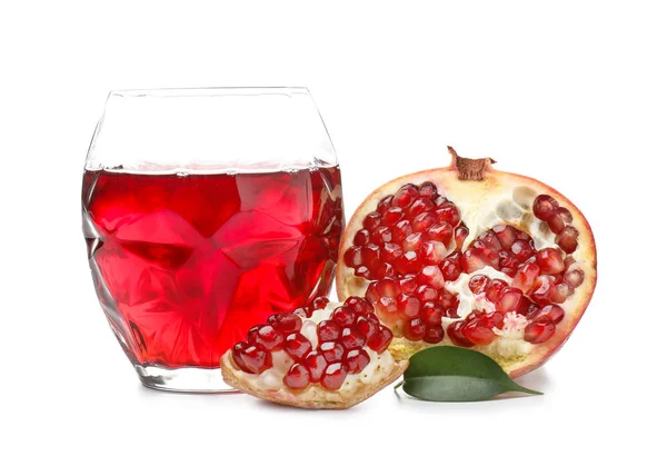 Glass of tasty pomegranate juice on white background — Stock Photo, Image