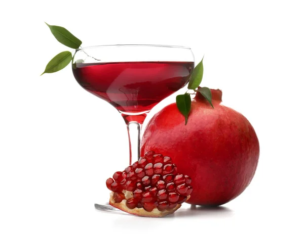 Glass of tasty pomegranate juice on white background — Stock Photo, Image