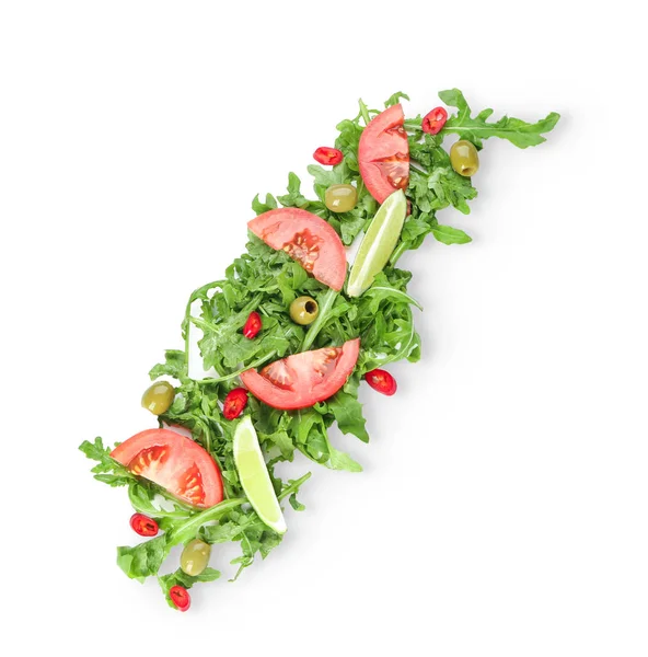 Tasty salad with arugula on white background — Stock Photo, Image