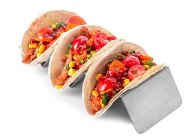 Tasty tacos on white background clipart