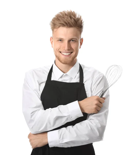Красивий чоловічий шеф-кухар на білому тлі — стокове фото