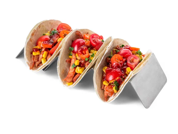 Leckere Tacos auf weißem Hintergrund — Stockfoto