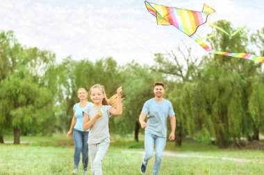 Mutlu aile uçan uçurtma açık havada