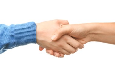 Beyaz arka planda el sıkışan kadınlar