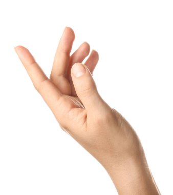 Beyaz arkaplanda kadın eli